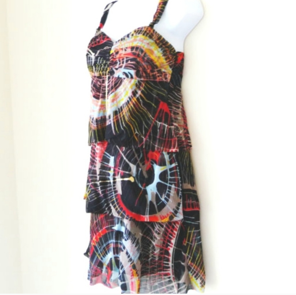 Silk XS La Rok Strapless Dress Sexy Rock Cocktail Wearable Art Modern Splatter - Picture 9 of 10